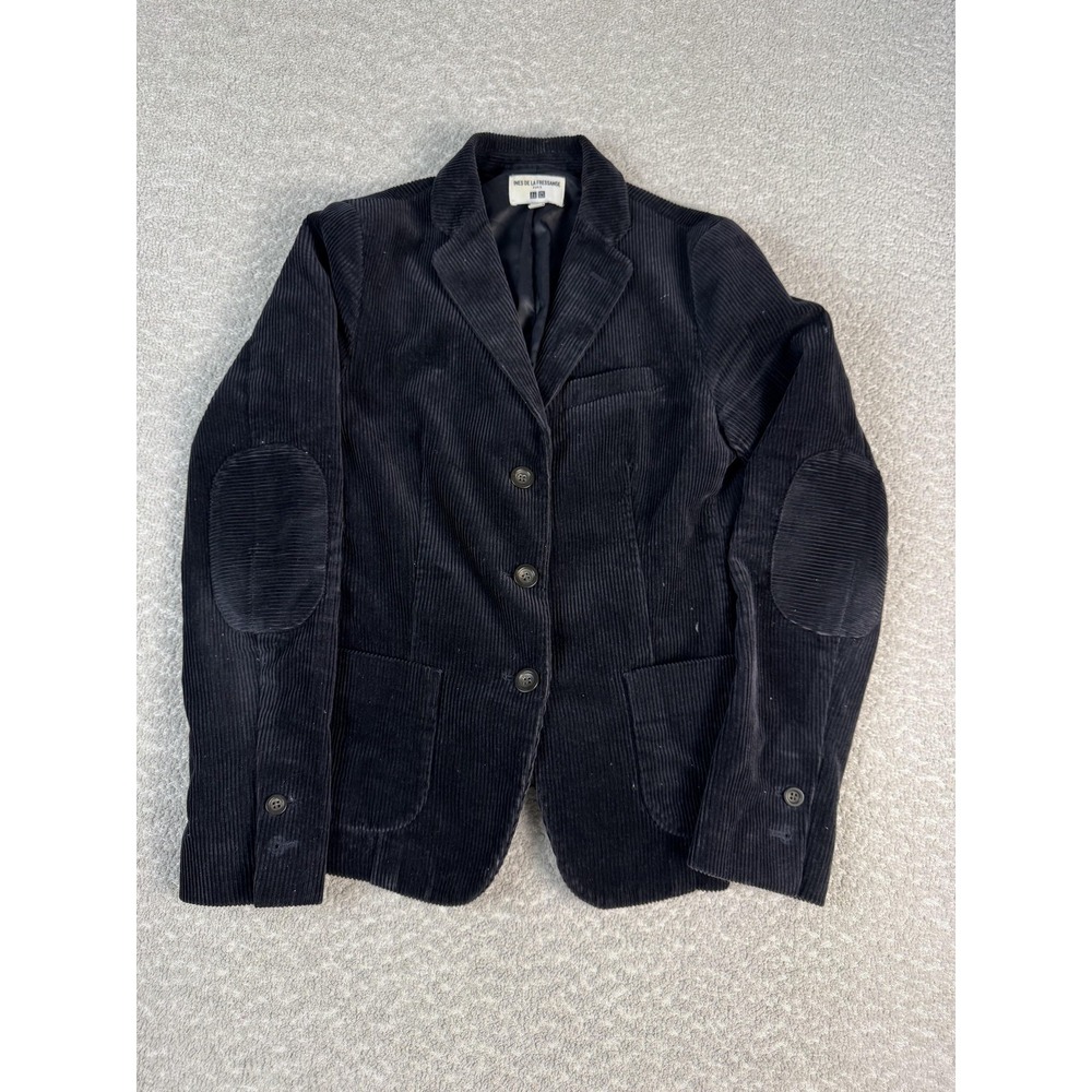 Ines De La Fressange X Uniqlo Blazer Womens XS Black Corduroy Elbow Patch Jacket